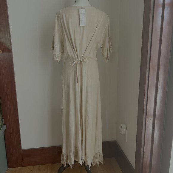Vintage My Choice Cream Ivory Embroidered Maxi Dress Tie-Back Crochet Boho 90s - Picture 4 of 7